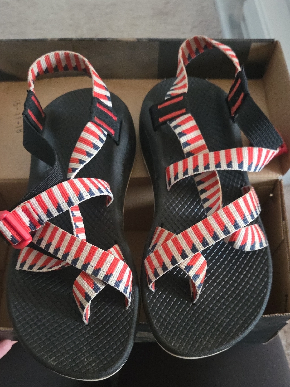Chaco Women's Z Cloud 2 Black Sandals with Red, White & Blue Striped Straps